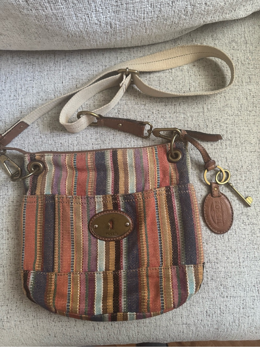 Vintage Fossil Multicolor Striped Crossbody Bag